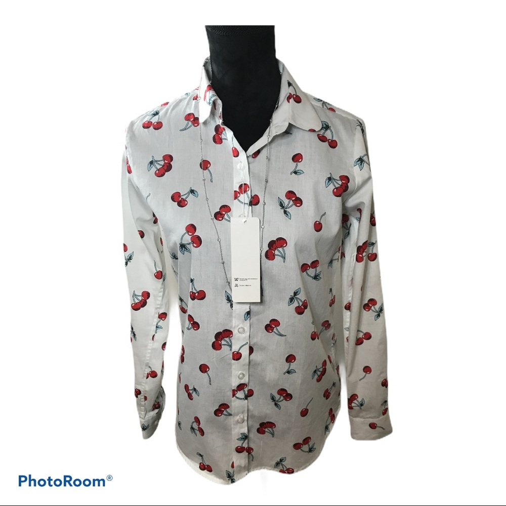 NWT Dioufond Cherry Long Sleeve Button Down Shirt